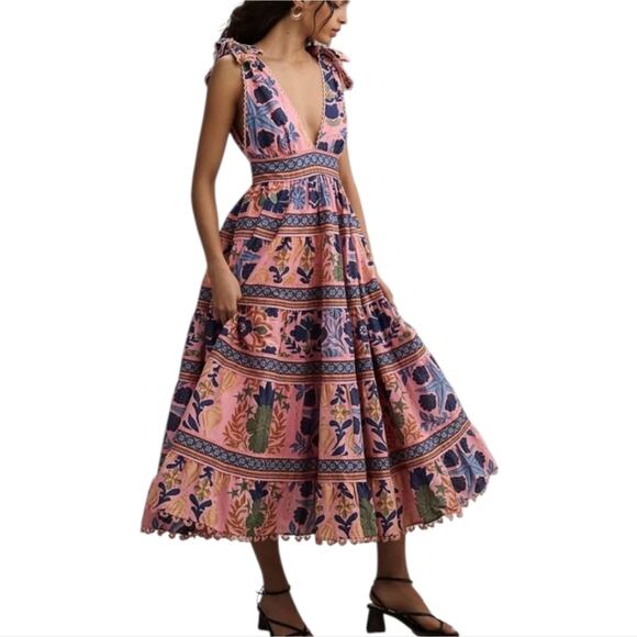 FARM Rio Dresses & Skirts - Farm Rio New Anthropologie Seashell Tapestry Midi Dress Pink Size S NWT